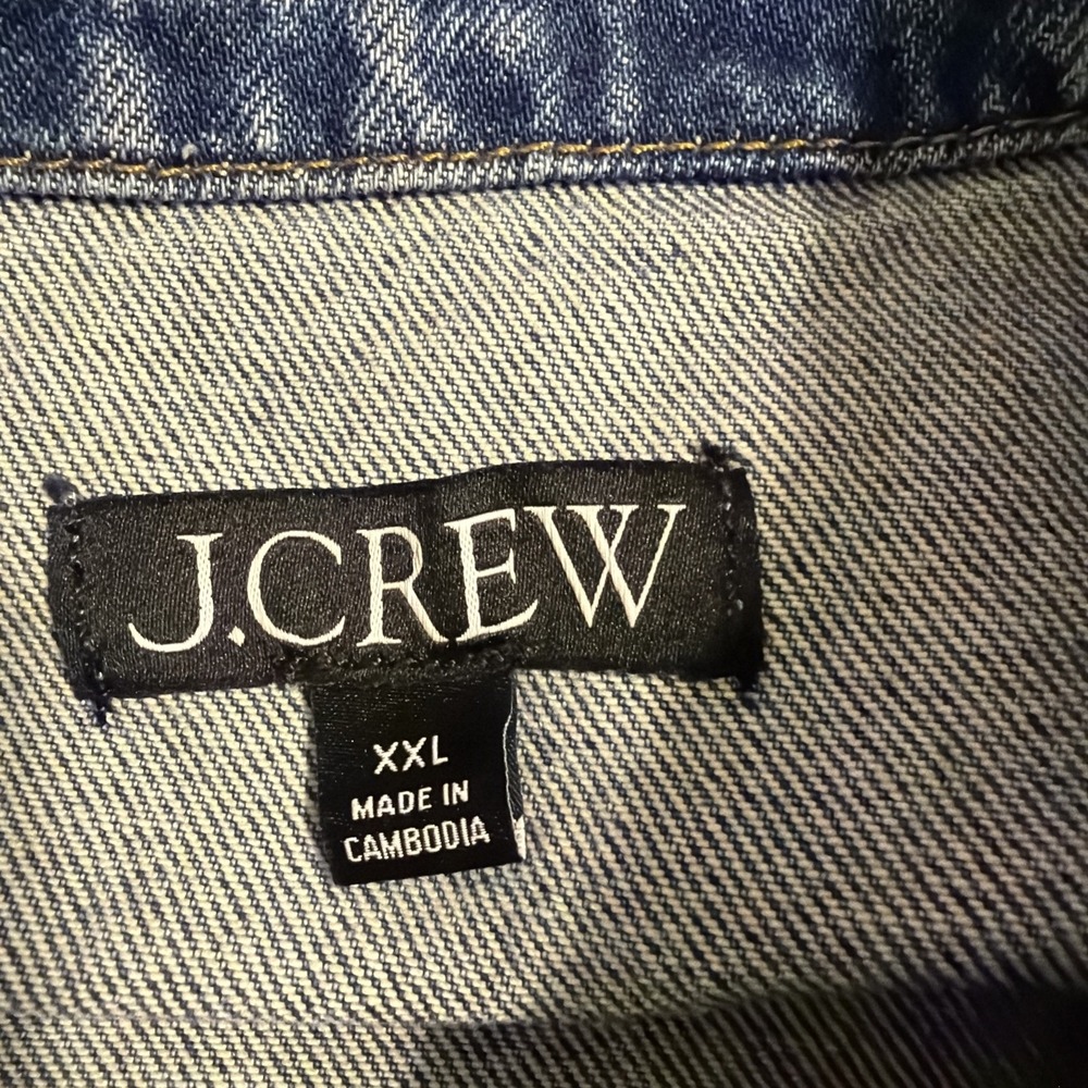 EUC J.Crew Denim LADY JACKET Round Neck Button Cropped Pleated CC952 Blue XXL - Picture 9 of 11